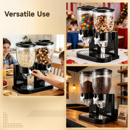 Dual-Control Dry Food Dispenser, 2 Pack 2L/67oz Cereal Dispenser Countertop, Cereal Containers Storage Airtight, Rotating Black Plastic Dry Food Dispenser, Candy Dispenser for Cereal, Coffee Beans