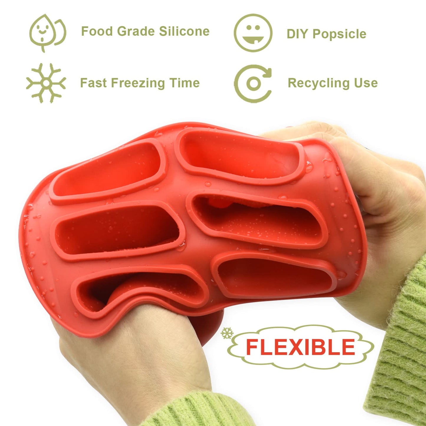 Bongpuda 6 Pieces Silicone Popsicle Molds,Easy-Release Bpa-Free,Ice Pop Mold Ice Cream Molds For Kids,With 50 Pcs Popsicle Sticks+Cleaning Brush(Red)