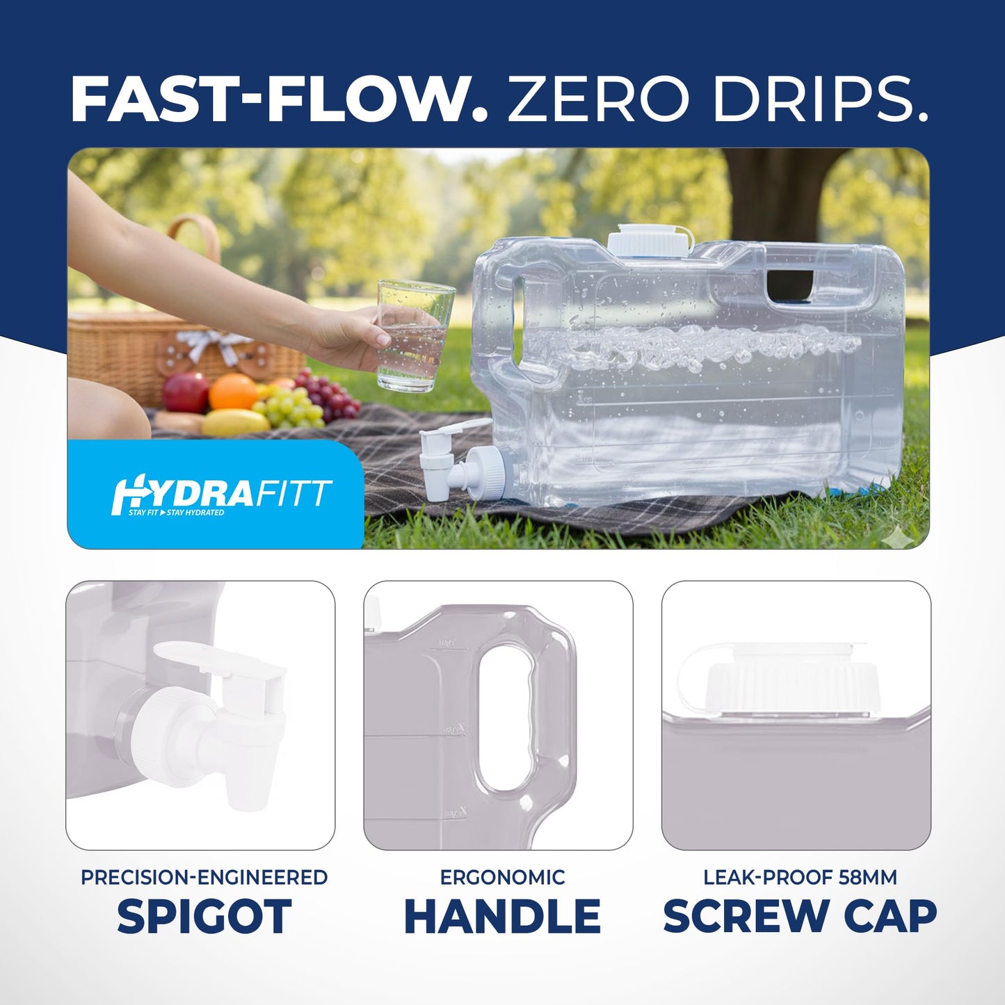 HydraFitt Refrigerator Water Dispenser 1.1 Gallon – Leak-Proof Slim Fridge Water Container with Spigot – BPA-Free Refillable Water Jug (Clear)