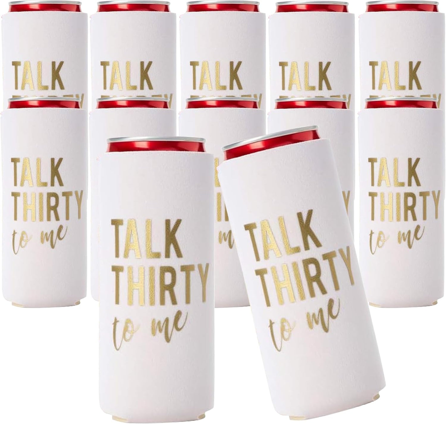 Talk Thirty to Me Can Coolers - Set of 12 for 30th Birthday Decorations and Party Favors