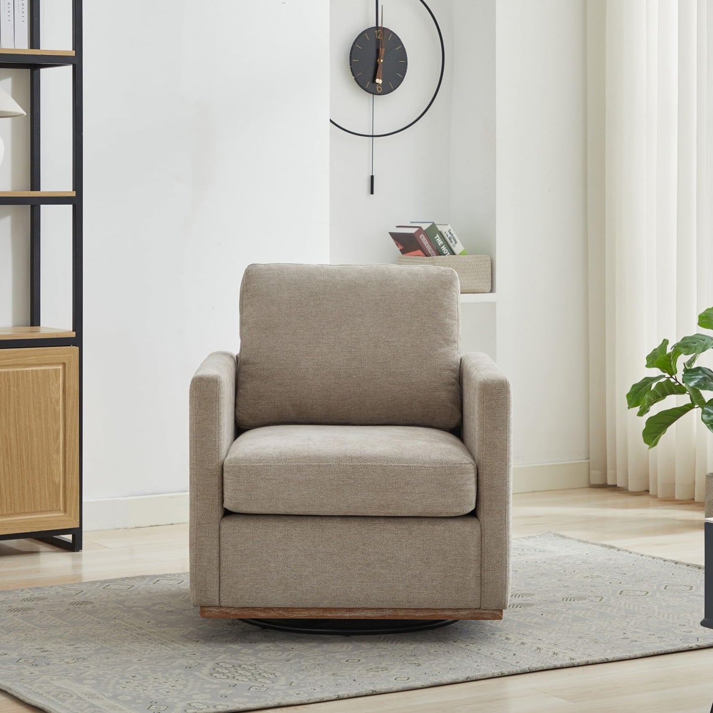 KEIKI 360° Swivel Club Chair with Backrest Pillow, Accent Square Single-seat Armchair Upholstered Sofa for Reading, Nursery, Living Room, Bedroom, Lounge, Hotel