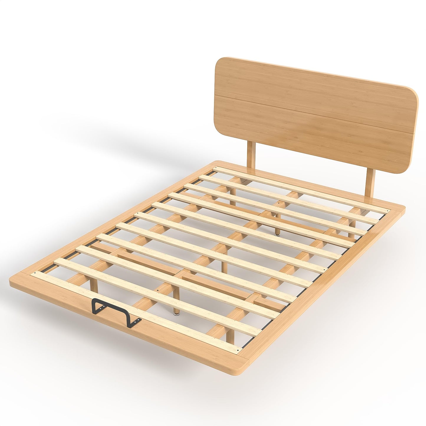 Bellemave Queen Size Bamboo Bed Frame with Headboard,Bamboo Floating Platform Bed Frame Queen Size with Charging Station and Wood Slats,Easy Assembly,Natural