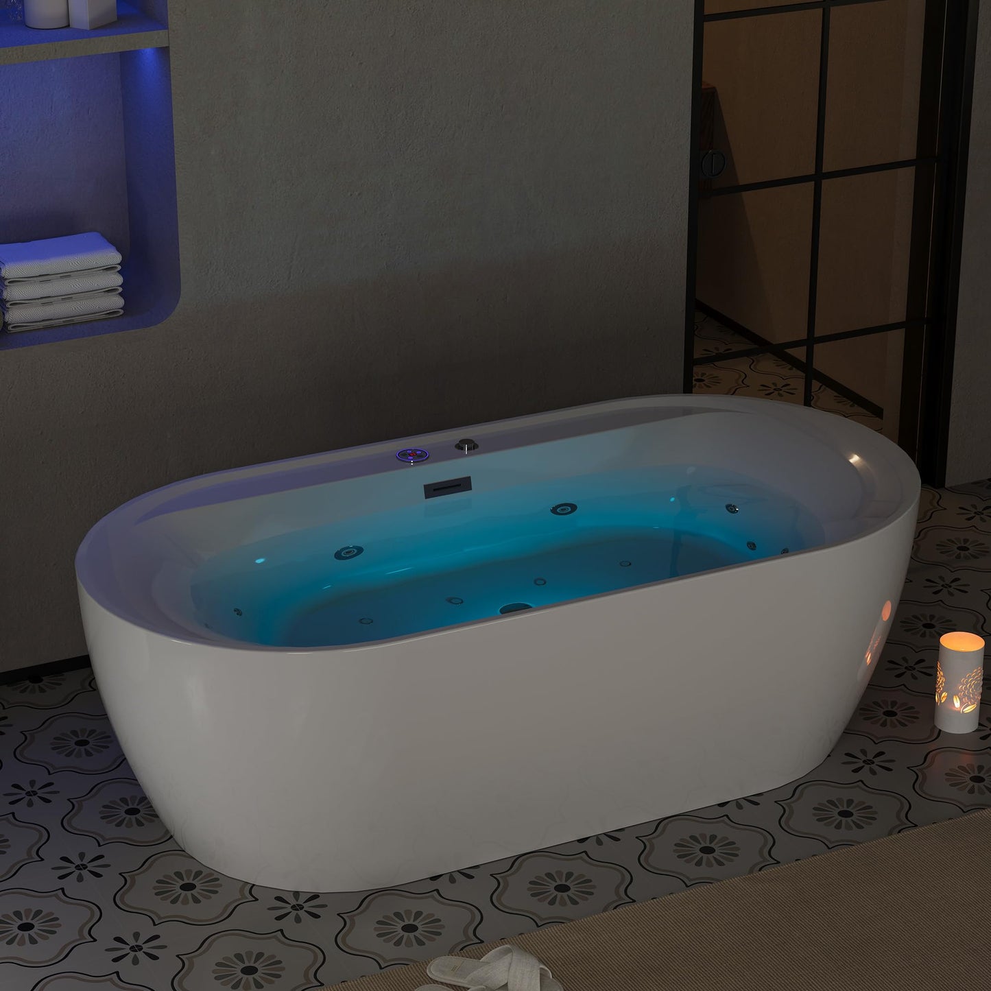 Water Therapy Freestanding Bathtub 71 inch Acrylic Massage Spa Tub with Heating System, Bubble Jets and Digital Control Panel for Bathroom Upgrade and Relaxation