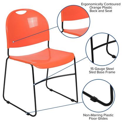 Flash Furniture HERCULES Series 5 Pack 880 lb. Capacity Orange Ultra-Compact Stack Chair with Black Powder Coated Frame