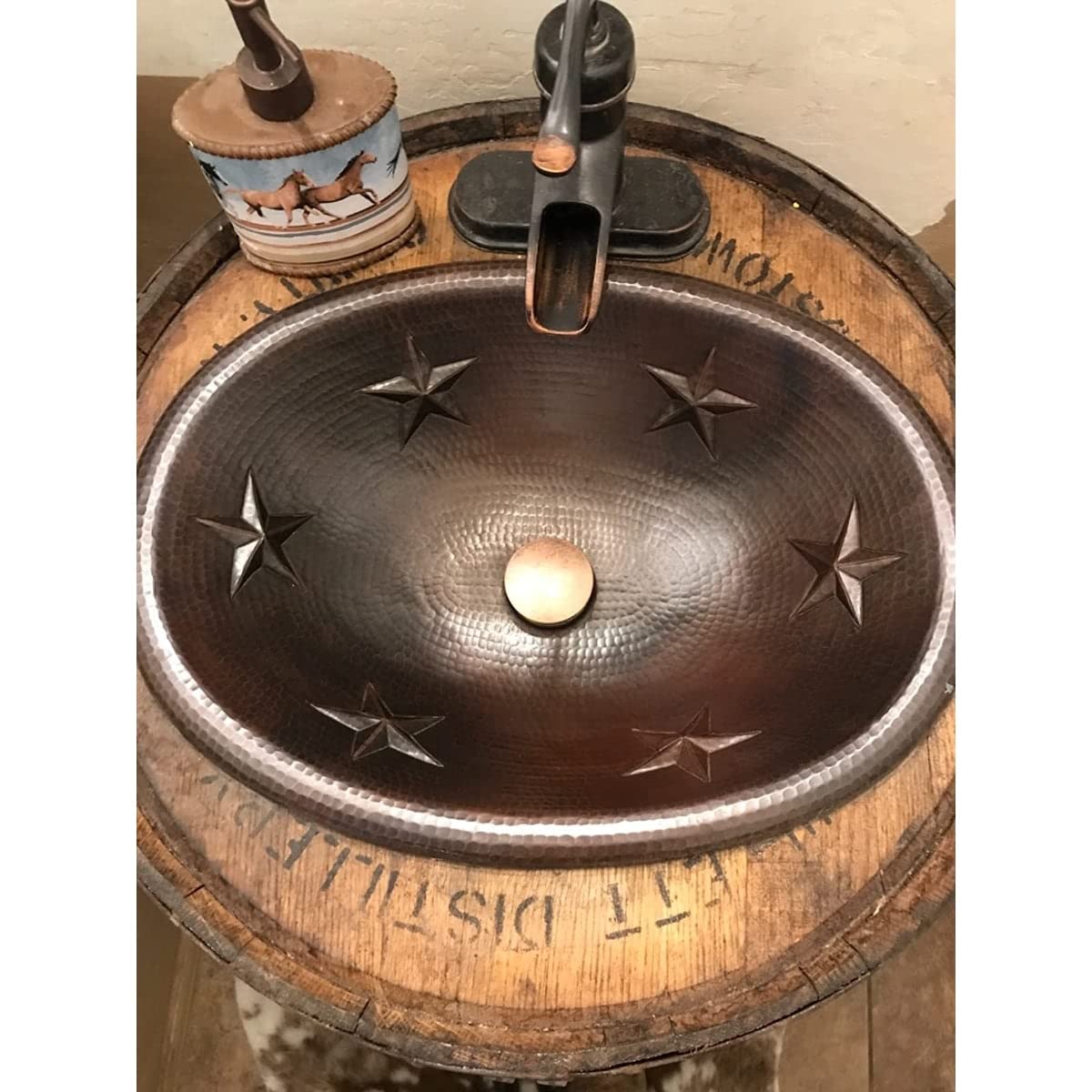 SimplyCopper 19" Oval Copper Bathroom Drop In Rolled Edge Sink with Star Design