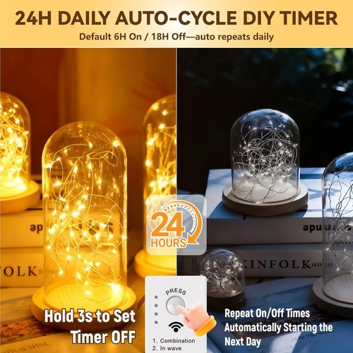 HXWEIYE Rechargeable Fairy Lights - 16FT 50LED Twinkle String Lights | 8 Modes & DIY Timer for Indoor Decor