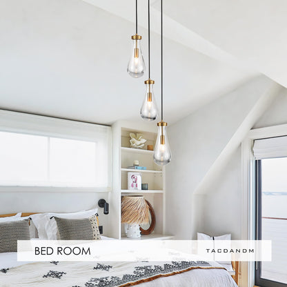 TACDANDM 3-Light Raindrop Pendant Light Fixtures, Brass Glass Pendant Lighting, Teardrops Modern Hanging Light for Entryway Foyer Kitchen Island Dining Living Room Hallway