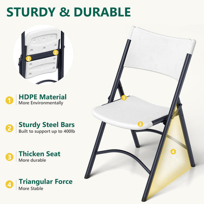 MAKE CHANGES Folding Chair 12 Pack, Portable Commercial Heavy Duty Plastic Folding Chairs with Steel Frame for Indoor, Outdoor, Office, Meeting, Wedding, Patio, Picnic, 400lbs Capacity(White)
