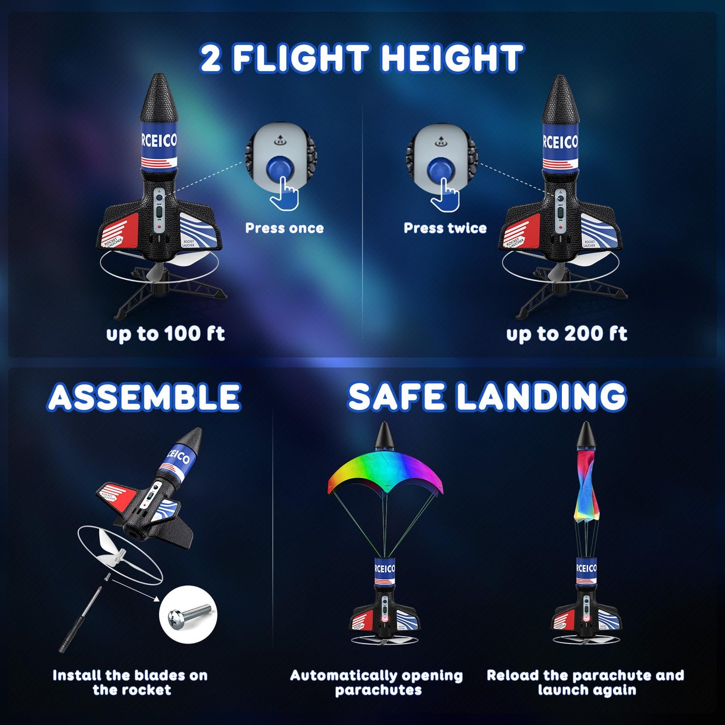 Rocket Launcher, 200 Feet of Flight Altitude, Model Rocket Kits with Launch Set, Ultra-high Flying Rocket, Rocket Toy, Outdoor Toys for Ages 8-13, Birthday Gift for Kids Boys & Girls