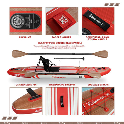 TIGERXBANG Paddle Board, 10.8' Stand Up Paddle Board with Premium Complete Inflatable SUP Accessories, Extra Wide Paddleboards for Adults & Kids-Pandora Collection Chili Red
