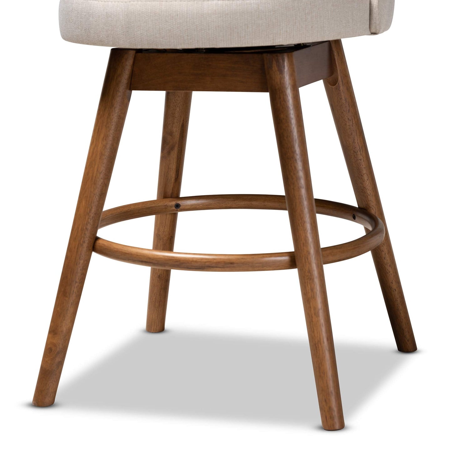 Baxton Studio Carra Mid-Century Modern Light Beige Fabric Upholstered Walnut-Finished Wood Swivel Counter Stool