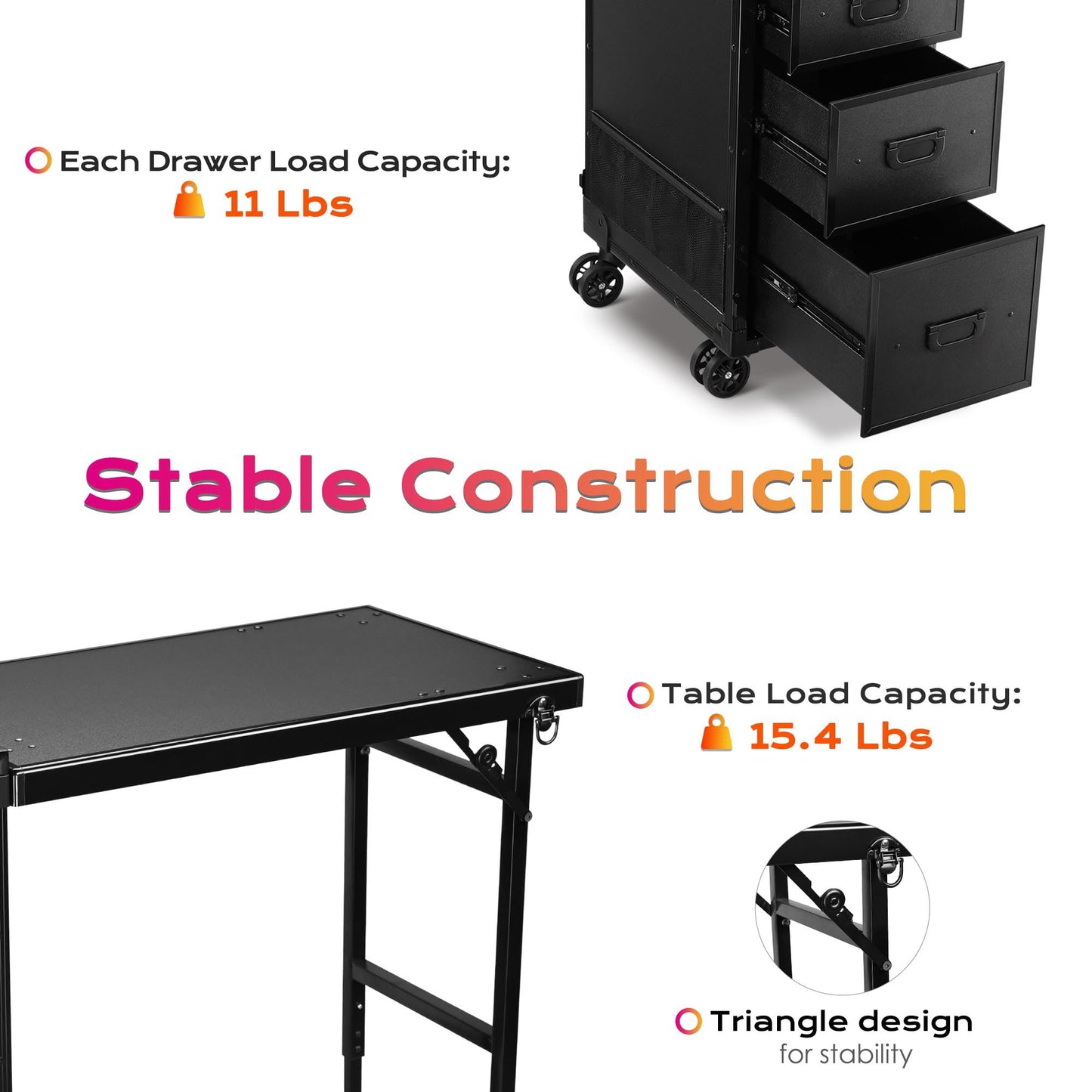 BYOOTIQUE Black Portable Nail Station with Storage Two-Way Removable Tabletop Foldable Manicure Desk Station on Wheels for Makeup Artisr Manicurist Beauty Salon Esthetician Barbershop Hairstylist