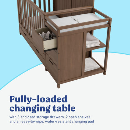 Graco Hadley 5-in-1 Convertible Crib & Changer – GREENGUARD Gold Certified, Fits Standard Crib Mattress, Converts to Toddler Bed and Full Bed, 4 Adjustable Mattress Heights (Hazelnut)