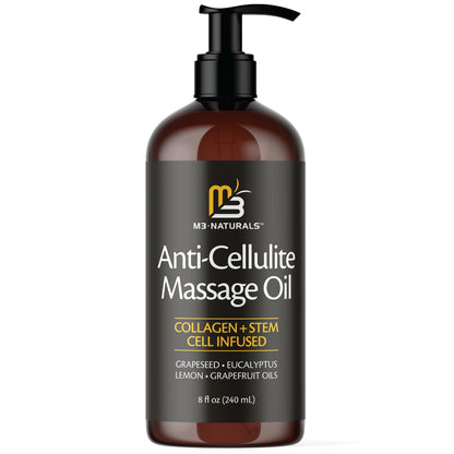 M3 Naturals Firming Body Massage Oil with Collagen & Stem Cell – Helps Smooth The Appearance of Cellulite & Improve Skin Texture – Refreshing Aromatherapy Body Oil for Legs & Full Body – 16 Fl Oz