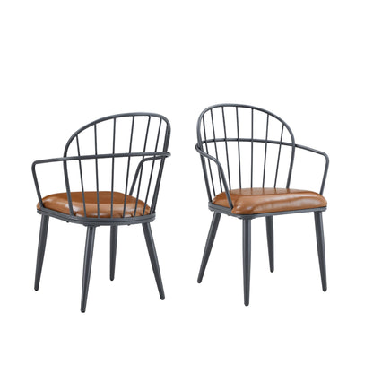 Christopher Knight Home Drats Dining Chairs Set of 2, Accent Dining Chair, Faux Leather Upholstered Kitchen Chair, Bucket Backrest Metal Frame Armchair, Industrial Dining Chair for Dining Room, Brown