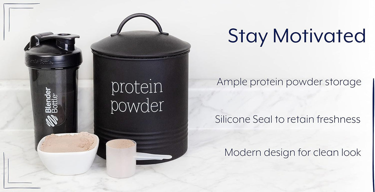 AuldHome Enamelware Protein Powder Canister (Black), Modern Farmhouse Style Storage for Kitchen