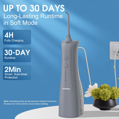 Leominor Water Dental Flosser - 5 Modes Cordless Portable Oral Irrigator, IPX7 Waterproof, Rechargeable Teeth Cleaner Upgrade Datchable Tank Professional Flossing Cleaning Pick for Home Travel (Black)