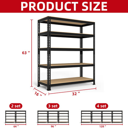 PrimeZone Heavy Duty Garage Storage Shelves, 31.5" W x 16" D x 63" H Adjustable Gargae Shelving, 5 Tier Metal Shelving Unit, Storage Shelf Utility Rack Organizer for Garage, Warehouse, Black, 4 Pack