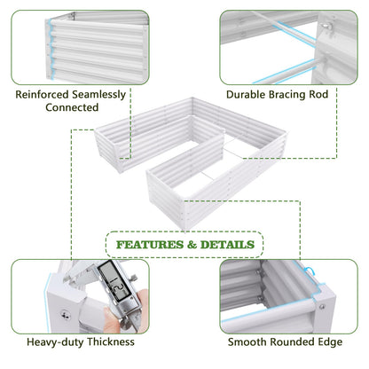A ANLEOLIFE 6 Set U-Shaped Galvanized Raised Garden Beds Outdoor,6x6x1.5ft Large Metal Planter Box for Planting Vegetables Flowers Herb, Anti-Rust & Easy-Setup, Antique White