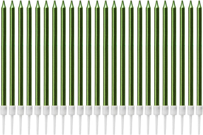 Luter Long Green Birthday Candles - Metallic Candle with Holder for Wedding Party Decoration (24 Pieces)