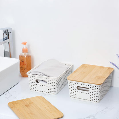 PENGKE 6 Pack Plastic Storage Bins with Lid, Stackable Organizing Container Baskets for Shelves, Drawers, and Office