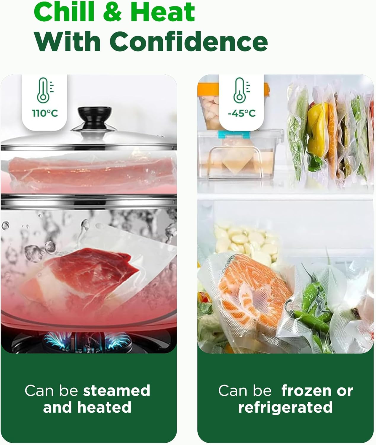 Skiennix Vacuum Sealer Bags - Heavy Duty BPA Free Food Storage | 6 Rolls, 28CM x 6M