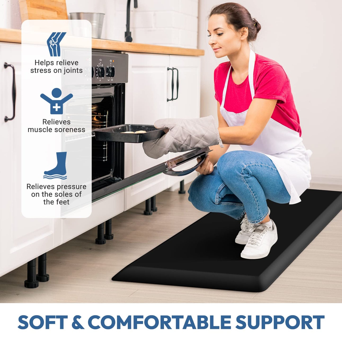 4/5 Inch Thick Kitchen Mat - Cushioned Anti Fatigue Mats for Kitchen Floor - Easy to Clean, Water Resistant, Non-Slip Kitchen Rug for Sink, Office, Kitchen (17''x24'' Black)
