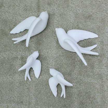 Pair of Ceramic Birds, White Wall Mounted Decor for Bathroom, Living Room, Garden Sculptures, Small