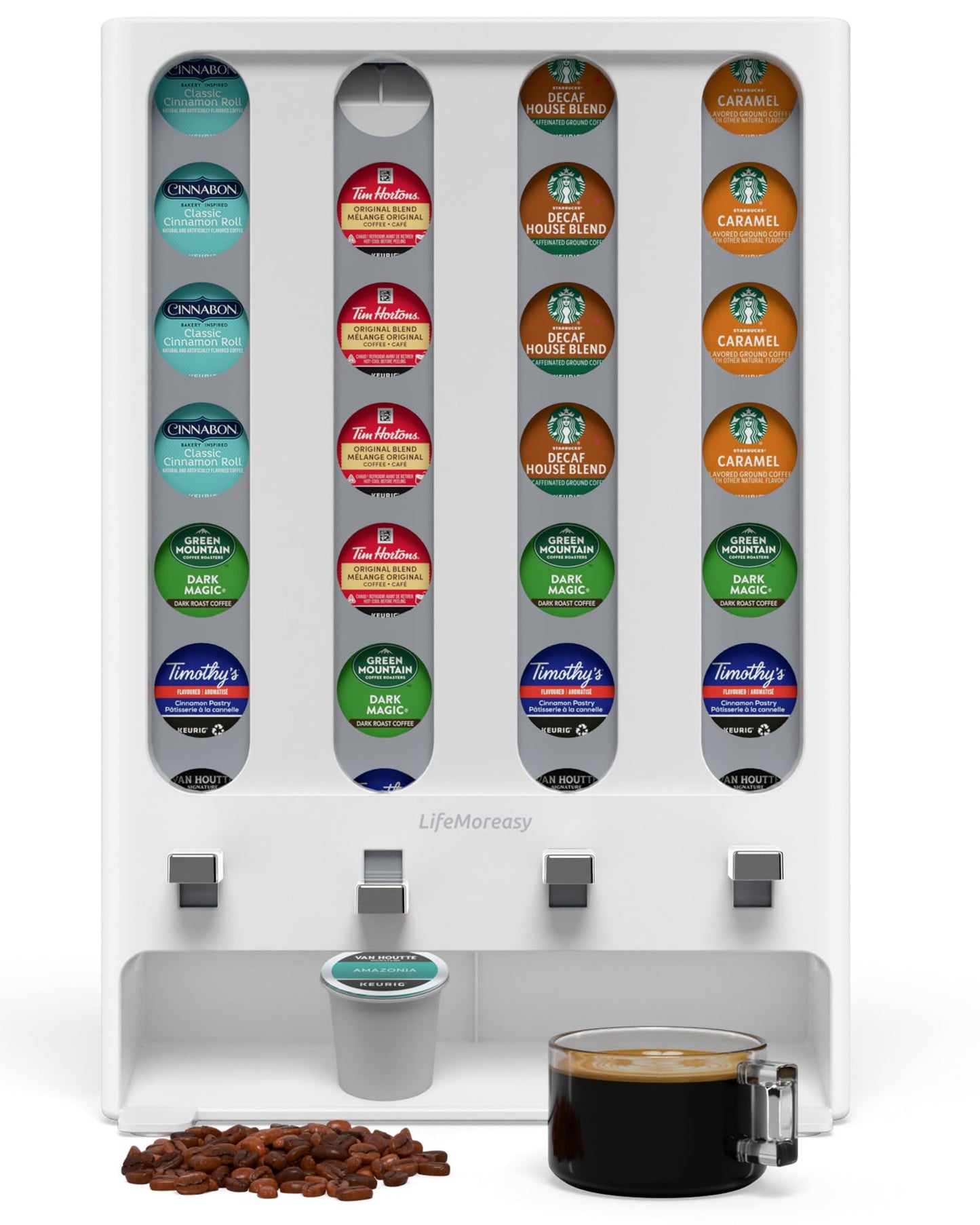 LifeMoreasy K Cup Holder Creative Coffee Pods Storage Stand Vending-Style K Pod Dispenser K Cup Organizer for 28 Pods