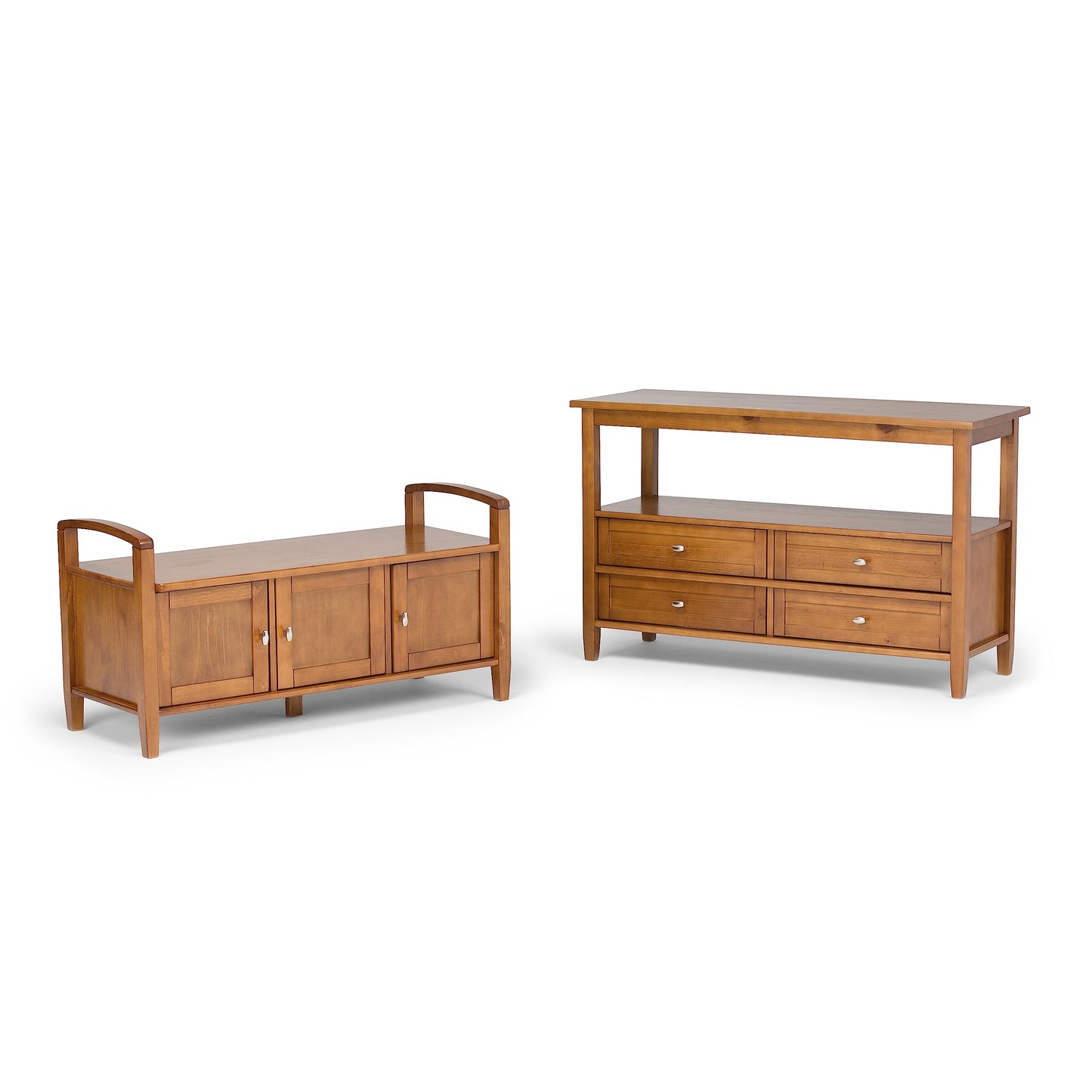 SIMPLIHOME Warm Shaker Entryway Storage Bench - 44 inch Wide Solid Wood Storage Seat in Light Golden Brown, Transitional Bench Seat for Mudroom or Living Room with Lift-Up Lid and Shaker-Style Panels
