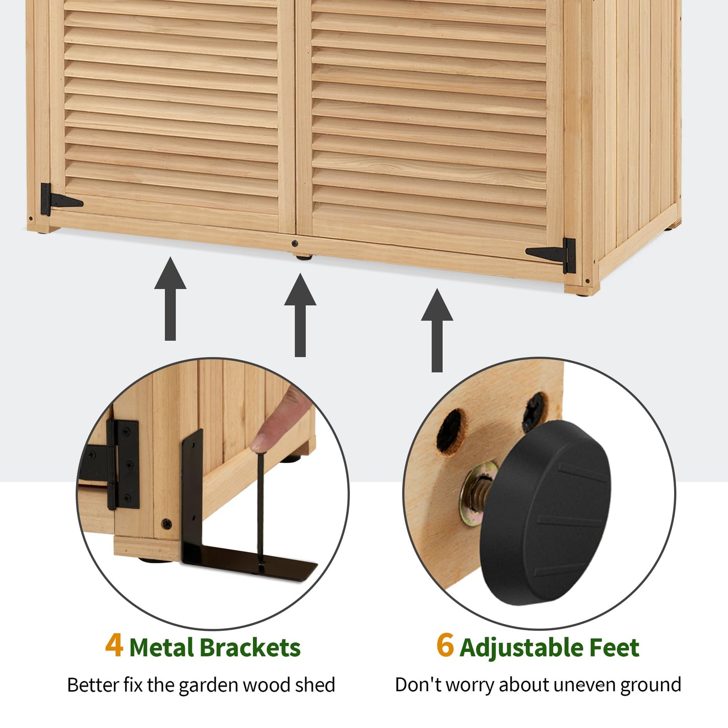 MCombo Outdoor Storage Cabinet, Wooden Storage Shed with Latch, Outside Garden Tool Shed with 2 Doors for Patio Yard Lawn, 1900 (Natural, Large)