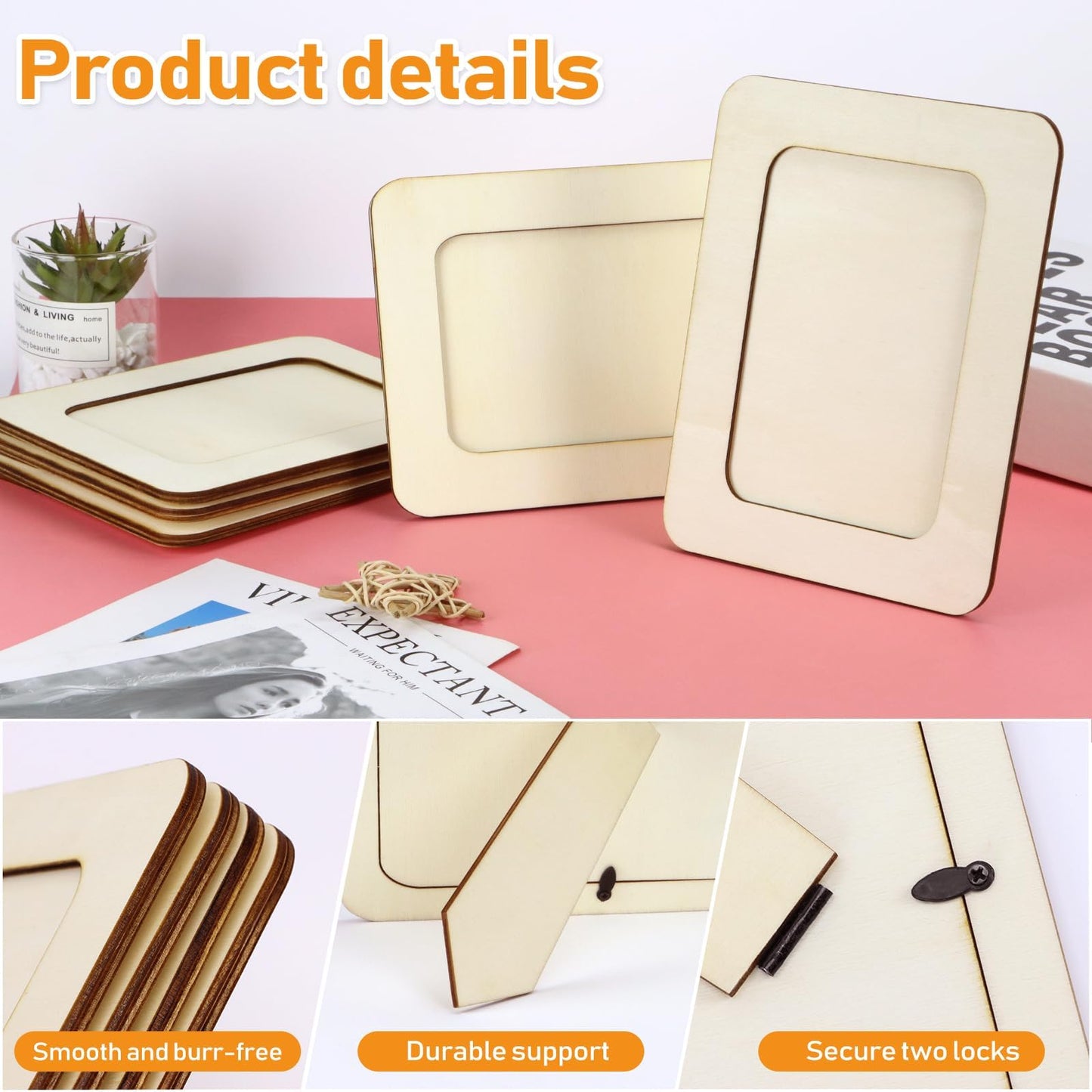 VOKOY 15 Pack Wooden Picture Frames for Crafts,DIY Wood Craft Picture Frames for 4" x 6" Photos,Unfinished Standing Photo Frames DIY Crafts Wood Decorate for Mother's Day Birthday Party Gifts