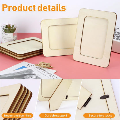 VOKOY 15 Pack Wooden Picture Frames for Crafts,DIY Wood Craft Picture Frames for 4" x 6" Photos,Unfinished Standing Photo Frames DIY Crafts Wood Decorate for Mother's Day Birthday Party Gifts