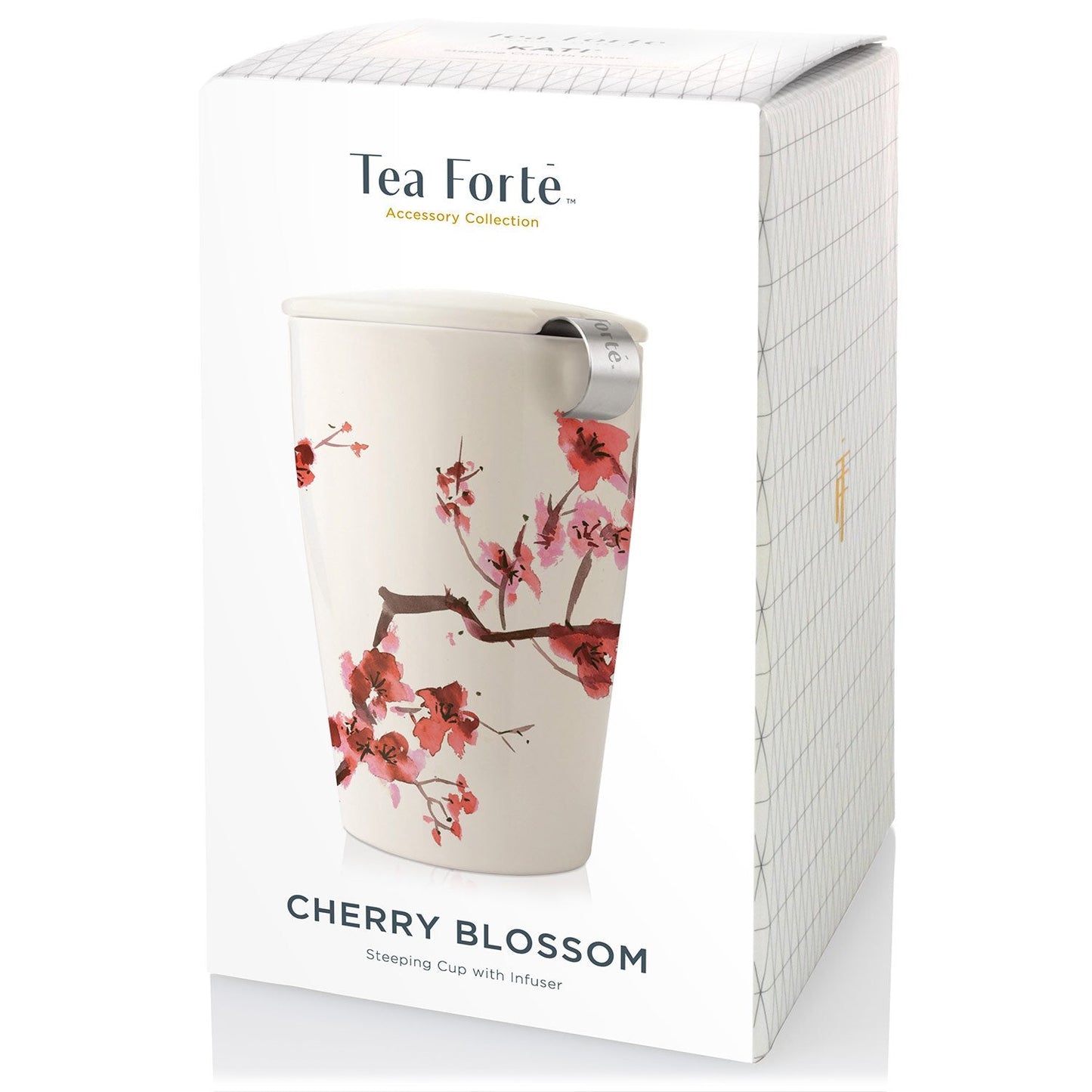 Tea Forte Double-Walled Ceramic Kati Cup, Removable Stainless Steel Infuser Basket and Lid, Steeps 12 oz Loose Leaf Tea, Dishwasher & Microwave Safe, Cherry Blossom