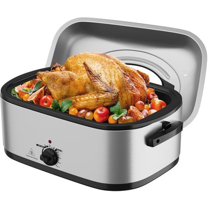 Sunvivi Roaster Oven, 24 Quart Electric Roaster Oven with Glass Lid, Turkey Roaster Buffet with Self-Basting Lid, Removable Pan, Cool-Touch Handles, Dark Blue