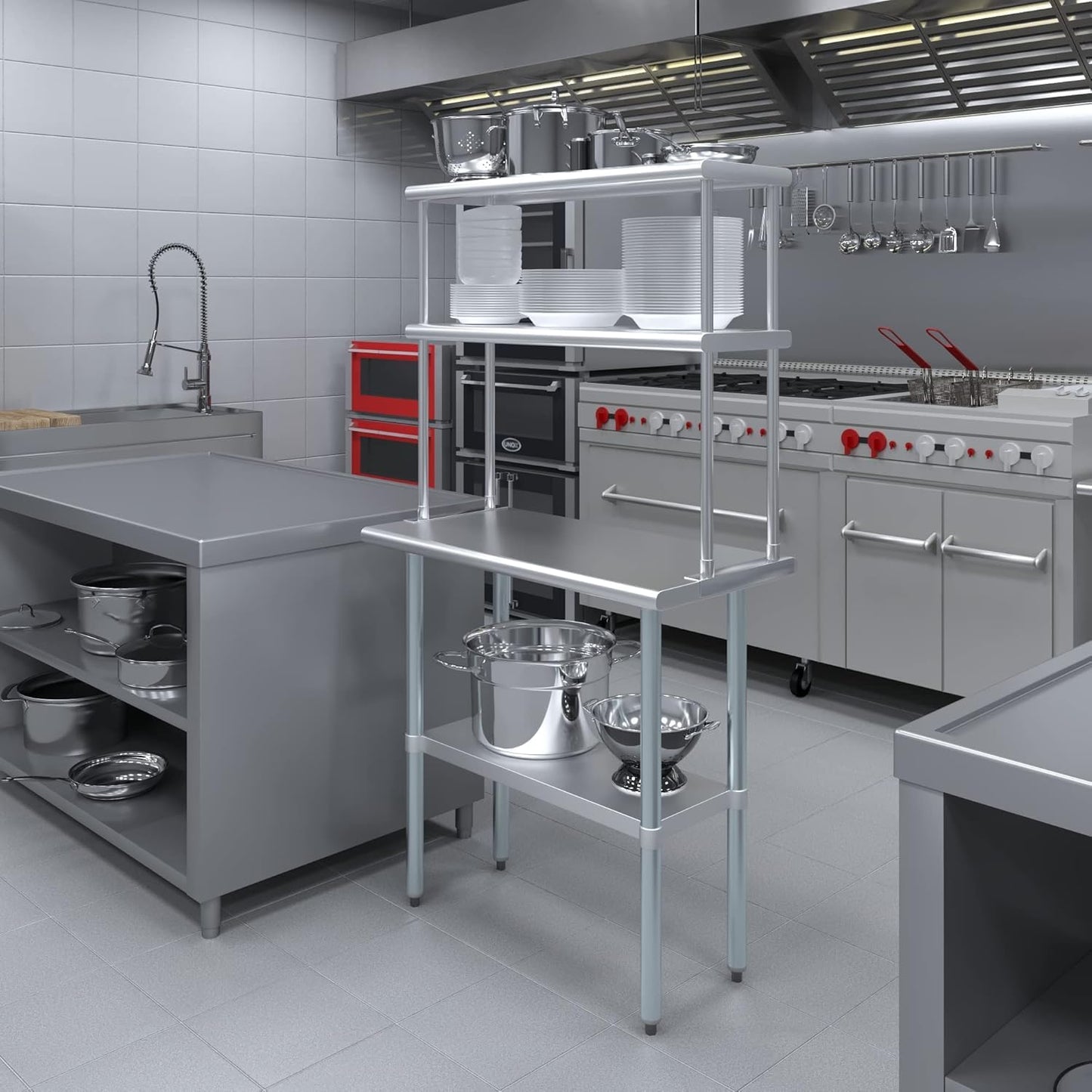 KPS Commercial Stainless Steel Work Prep Table 18" x 30" with 12" x 30" Double Overshelf | NSF Certified | Adjustable Undershelf & Fixed Top Shelf – Kitchen & Utility Use