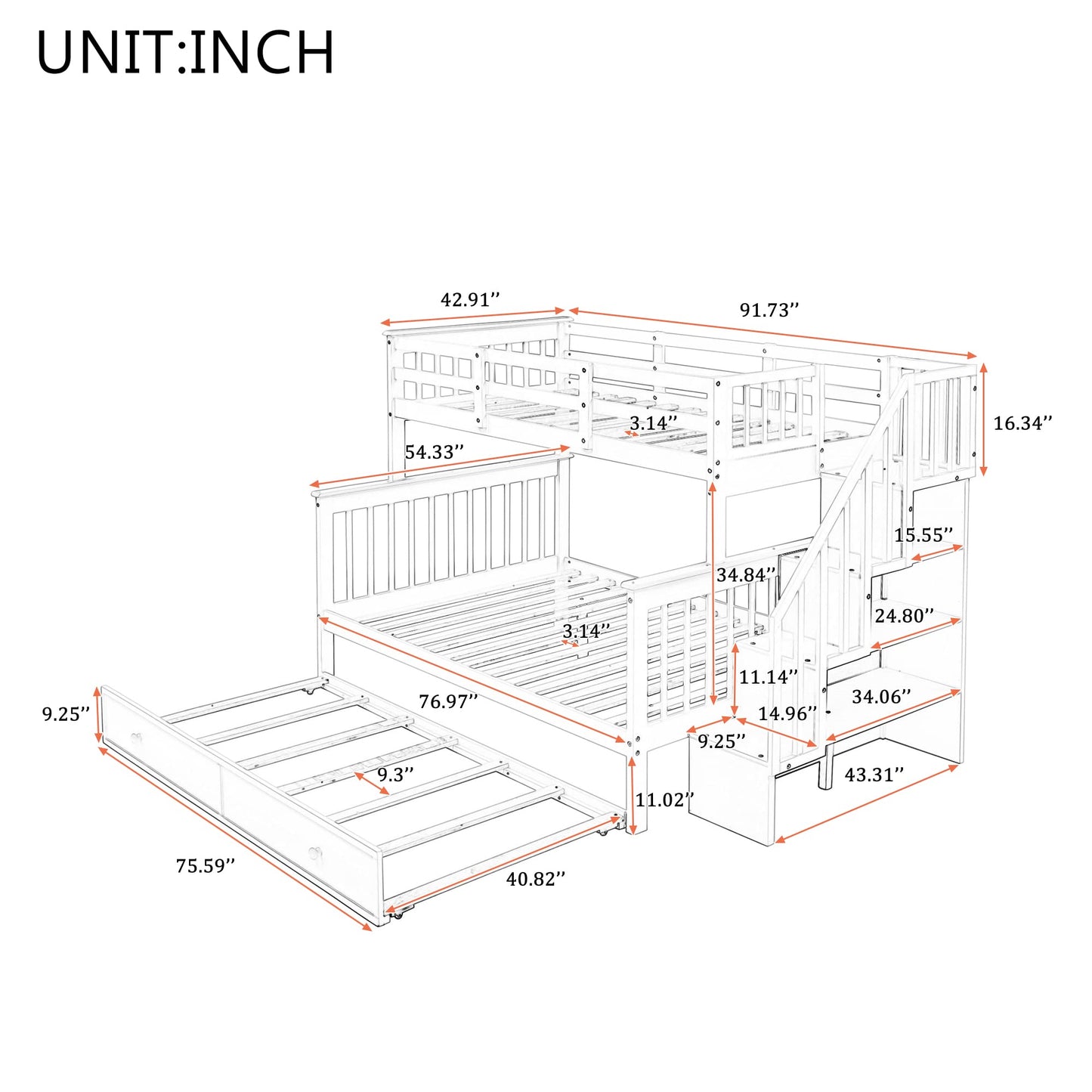 Merax Stairway Twin-Over-Full Bunk Bed with Twin Size Trundle, Storage and Guard Rail for Bedroom, Dorm, for Adults, Espresso