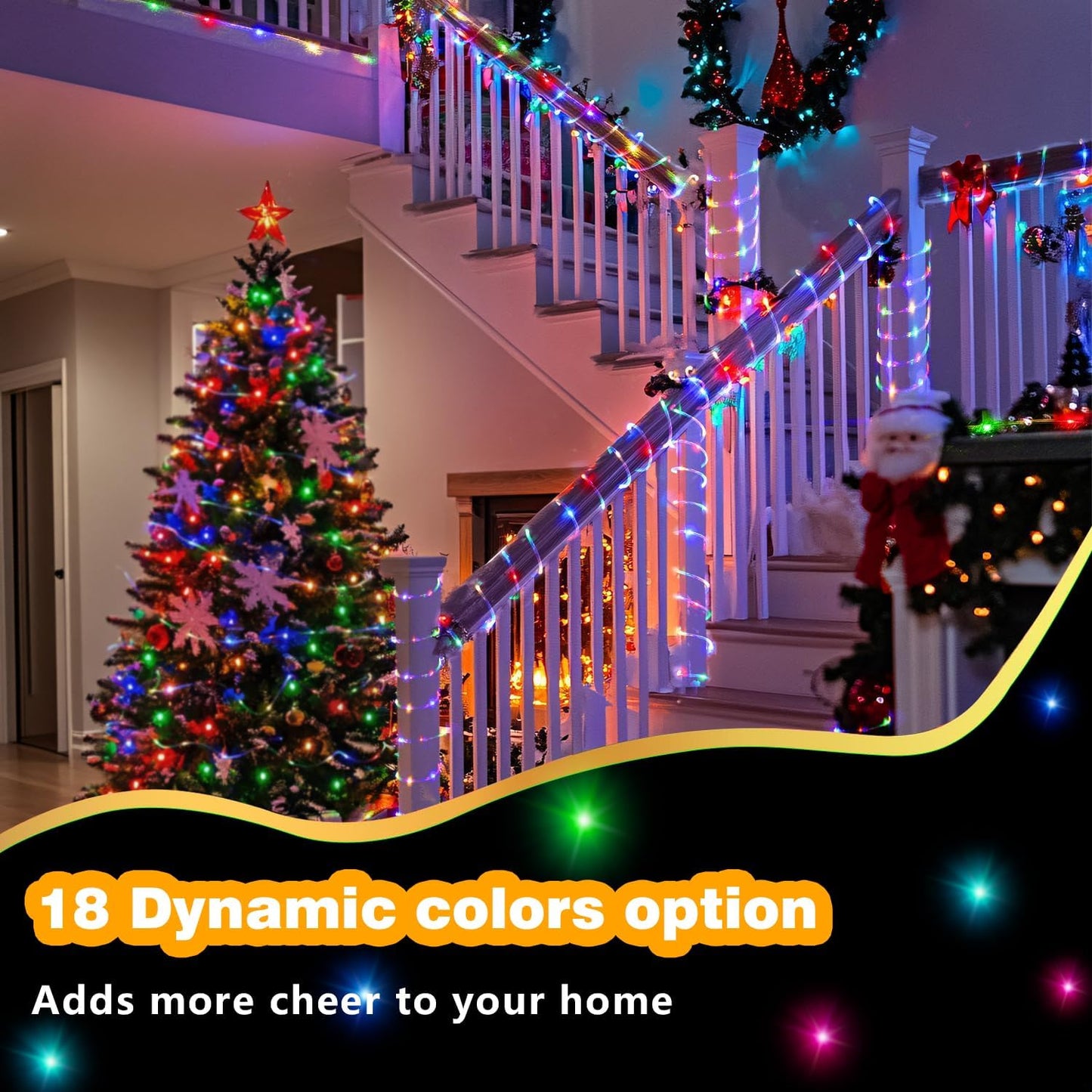 66Ft (33Ft 2 Pack) 200 Remote,16 LED Rope Lights Indoor with USB Powered, X LED String Lights Outdoor with Color