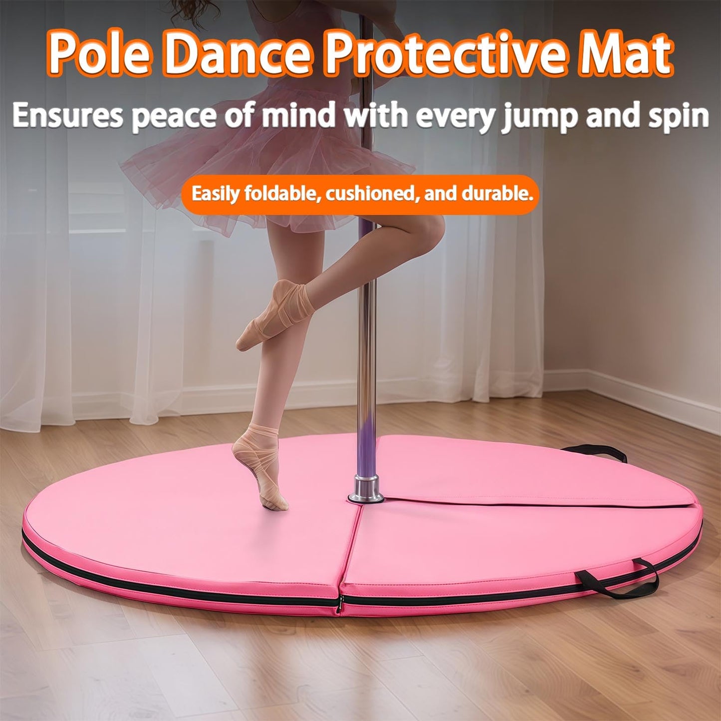 Foldable Non-Slip Dance Pole Mat, EPE Foam Crash Pad for Fitness, Gymnastics, Aerial Yoga & Ballet - Portable Circular Exercise Mat for Safe Dancing