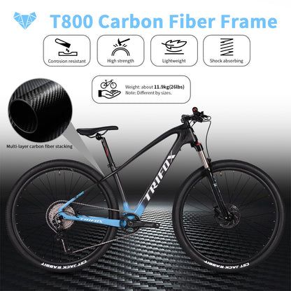 TRIFOX Carbon Fiber Mountain Bike with Shimano M6100 Deore Groupset 12-Speed,Carbon Fiber Frame,Hydraulic Fork 130mm Travel,29er Mountain Bike for Adult 17/19 inch (Blue, 29er * 19 inch)