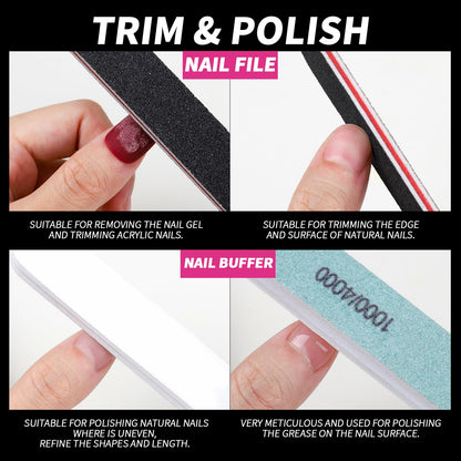 FANDAMEI Nail Polish Gel Remover Tools Kit with Nail Clips, 100ml Nail Polish Remover Bottle, 500 Nail Remover Cotton Pad, Nail Brush, Cuticle Pusher/Peeler, 100/180 Nail File,Buffer Block