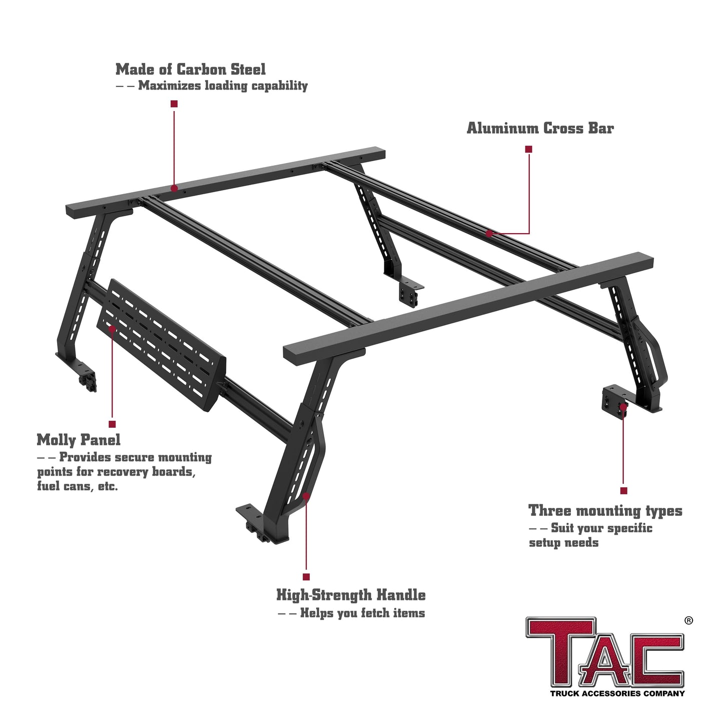 TAC Universal Ajustable 6-FEET Truck Bed Rack Ladder Roof Top Cargo Rack Platform Extension Canoe Bike Kayak Snowboard Luggage Upper Storage Carrier Outdoors Overland Off Road Accessories