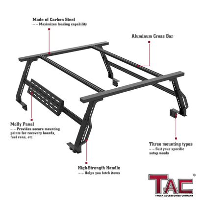 TAC Universal Ajustable 6-FEET Truck Bed Rack Ladder Roof Top Cargo Rack Platform Extension Canoe Bike Kayak Snowboard Luggage Upper Storage Carrier Outdoors Overland Off Road Accessories