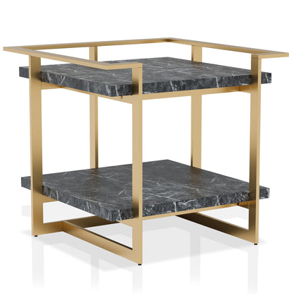 24/7 Shop at Home Daphne Modern Open-Shelf Rectangle Faux Marble 27 in. End Table with Metal Frame for Living Room, Bedroom, Home Office, Gold and Black