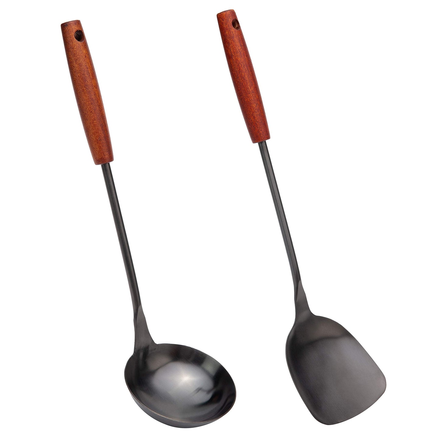 FJNATINH Spatula & Ladle Wok Tool Set, 14.2-15 inches Wok Utensils, Stainless Steel Wok Spatula
