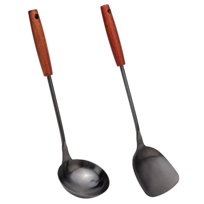 FJNATINH Spatula & Ladle Wok Tool Set, 14.2-15 inches Wok Utensils, Stainless Steel Wok Spatula