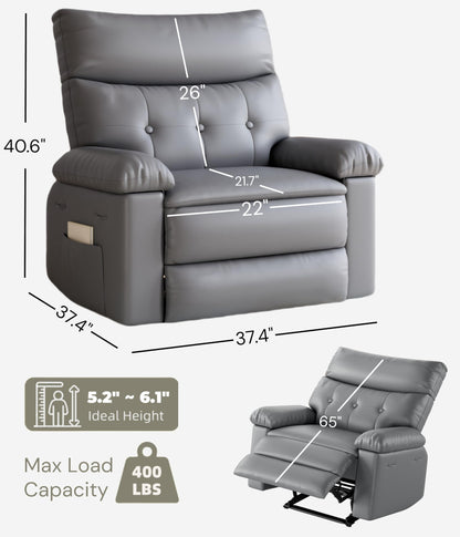 GarveeHome Recliner Chair - PU Leather Manual Recliner for Adults, Lazy Chair with 1.5X Sponge Comfort Arm and Back for Living Room, Bedroom