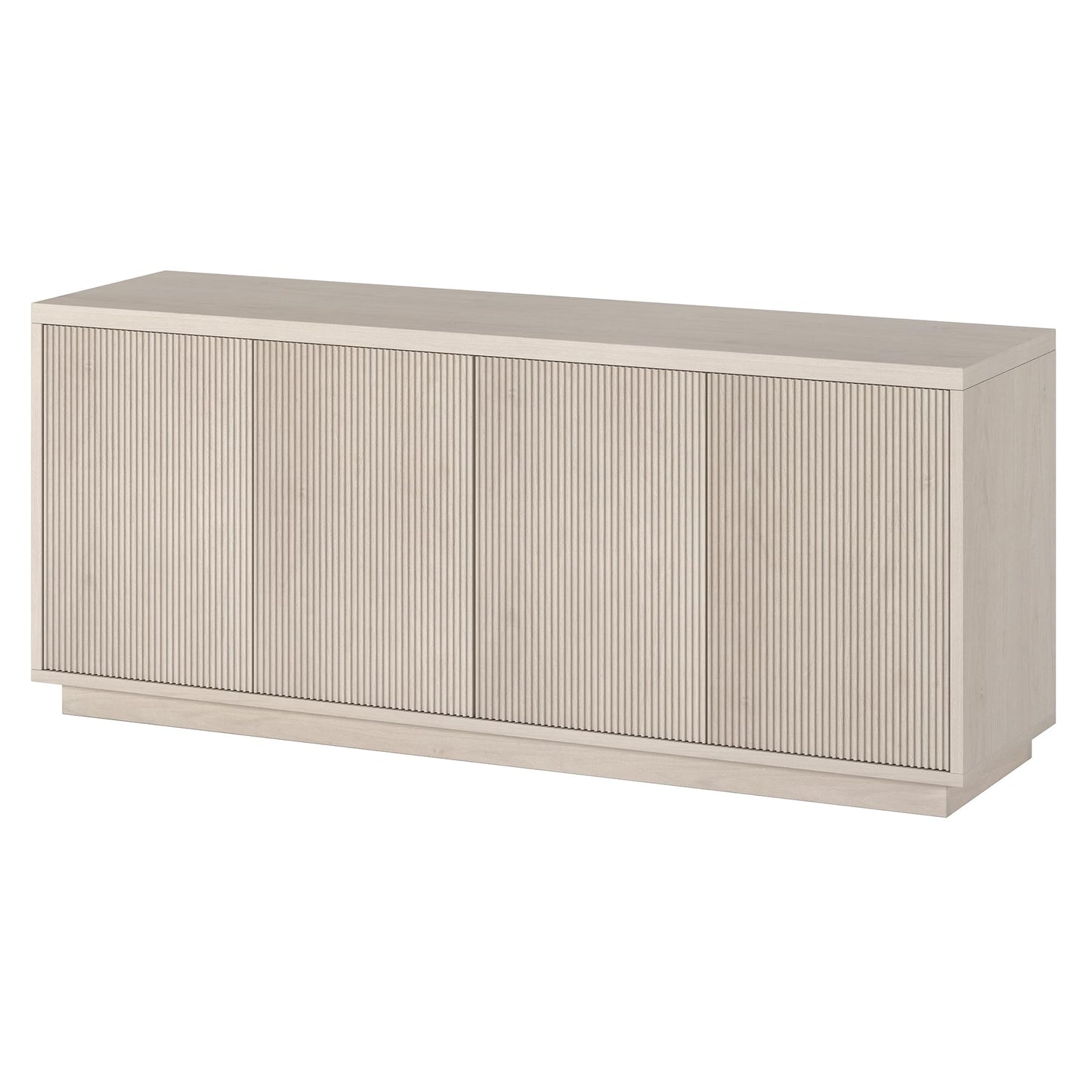 Henn&Hart Fluted TV Stand for TVs up to 65" with 2 Concealed Ribbed Storage Cabinets and Adjustable Shelves for Living Room, Family Room, or Office, Beech White