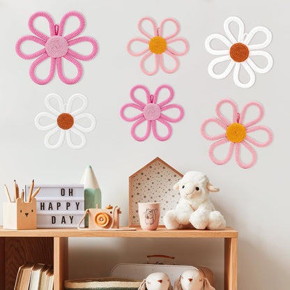 UwinVwin 6 Pcs Boho Daisy Wall Hanging, Woven Macrame Flower Decor, Bohemian Wall Art for Living Room, Bedroom, Home
