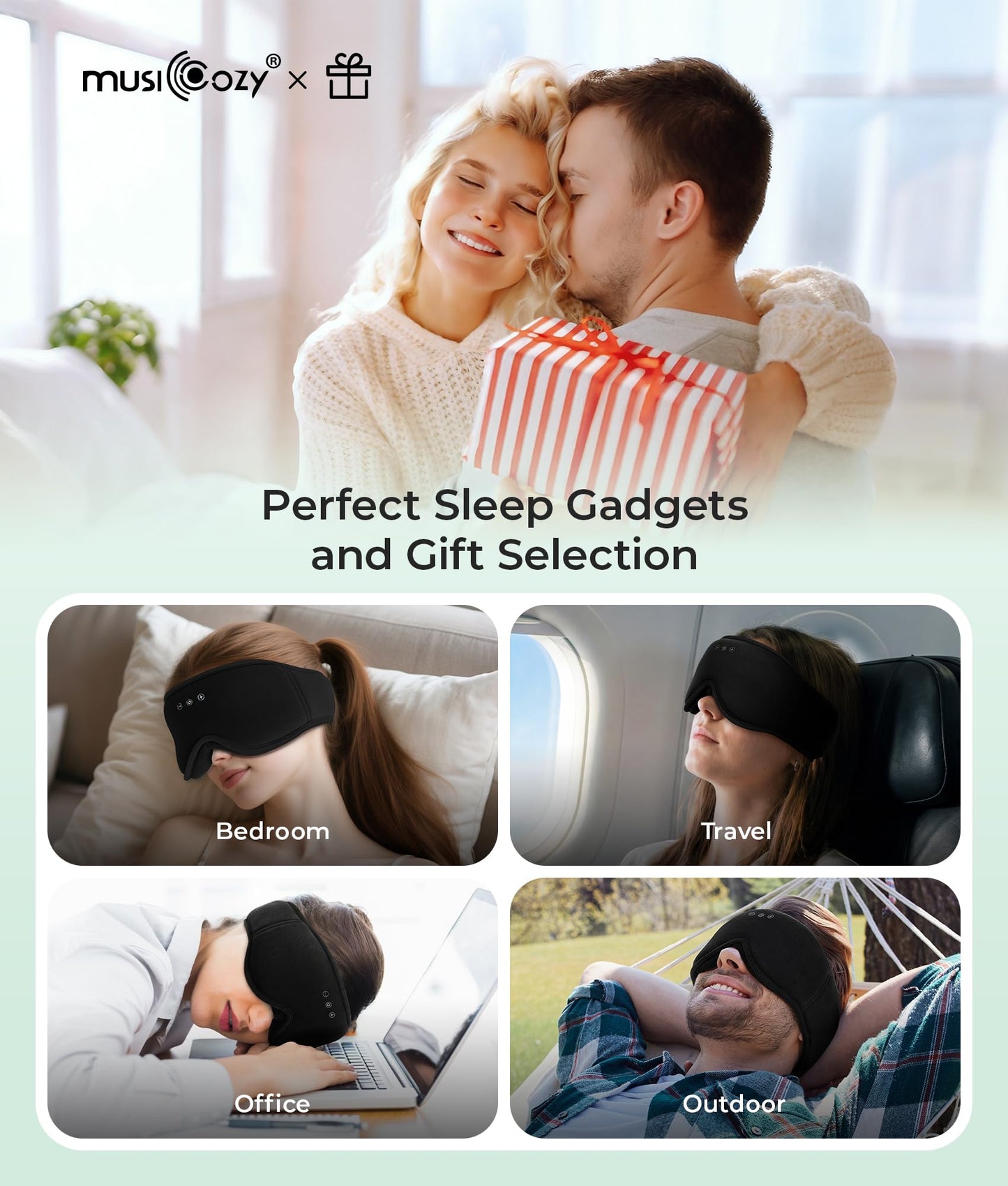 MUSICOZY Sleep Mask Headphones Bluetooth 5.4, 3D Blackout Eye Mask with Wireless Music Earphones, Hi-Fi Sound＆Long Battery Life Sleeping Headphones for Side Sleepers, Uniqe Gift for Men Women Travel